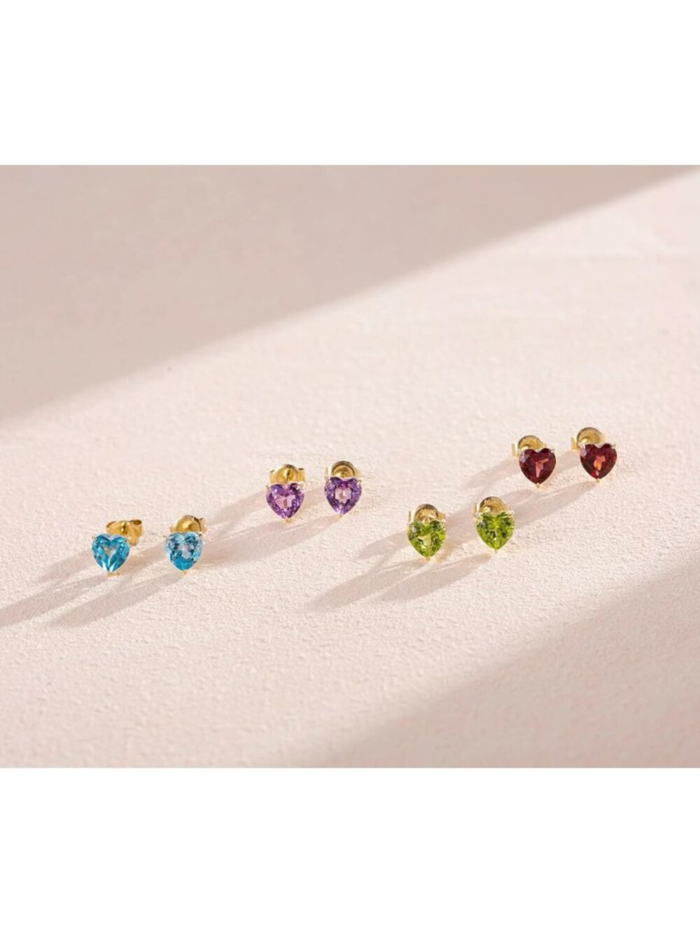 14k Gold Birthstone Heart Stud Earrings - Ruby Gemstone For Women & Moms View 6